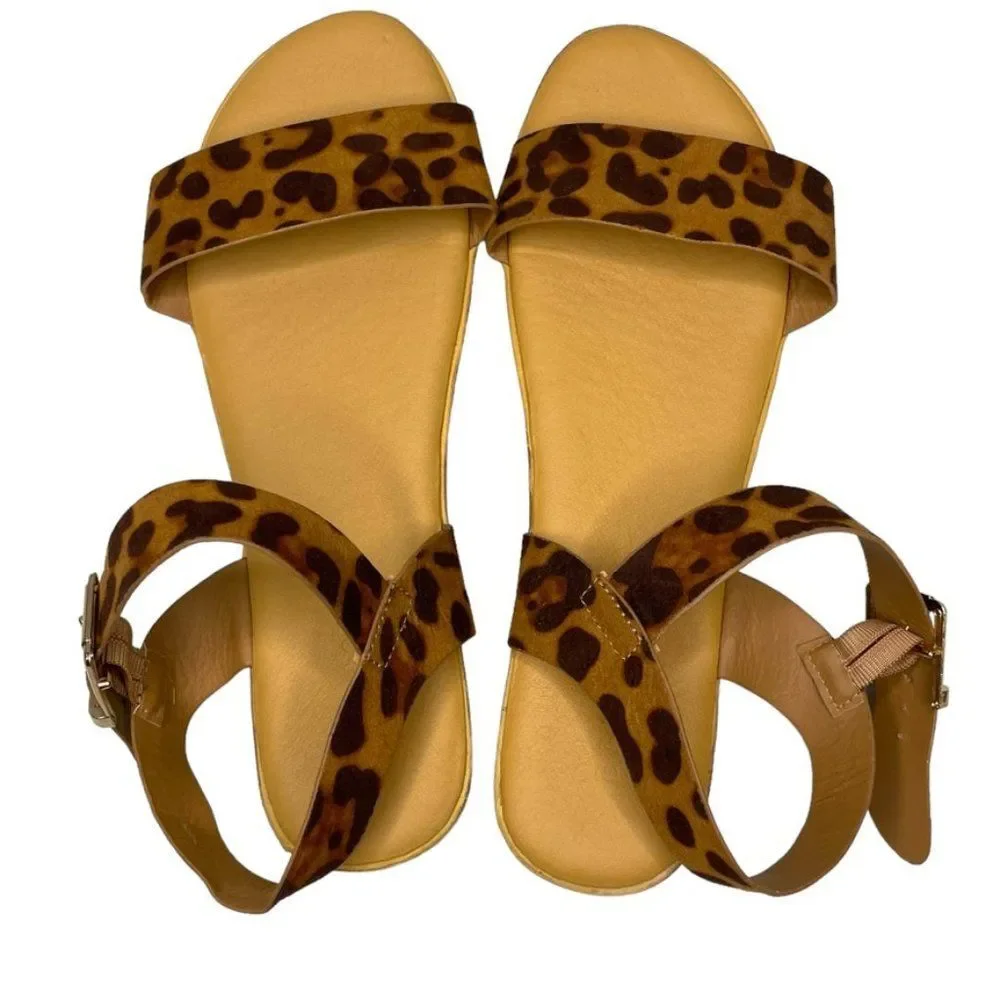 Bamboo Womens Brown Animal Print Faux Leather Strappy‎ Flatform Sandal Size 7.5